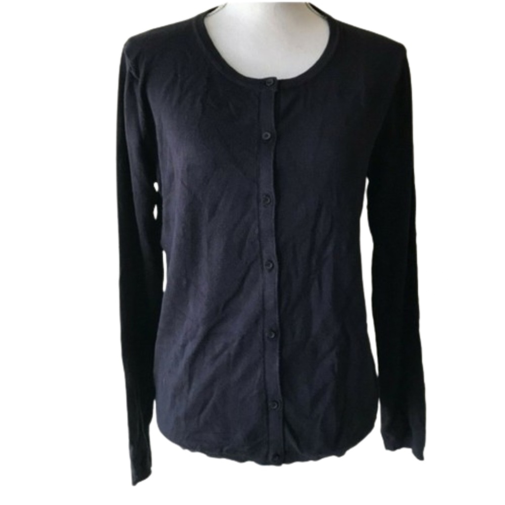 MANGO BASICS Cardigan round neck BUTTON DOWN dark blue color